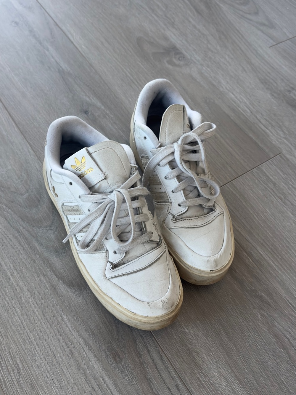 adidas Kids White Sneakers with Gold Logo Accent